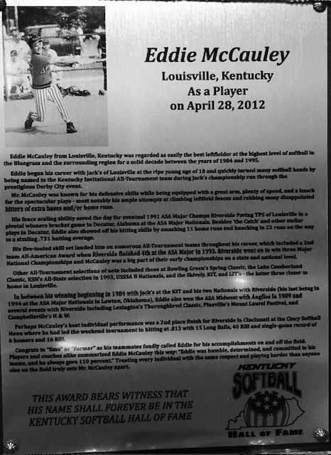 McCauley, Eddie, Kentucky Softball Hall of Fame inductee