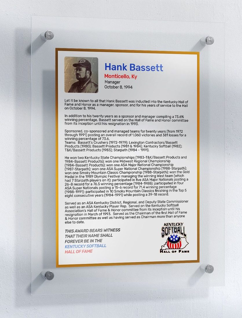 Bassett, Hank, Kentucky Softball Hall of Fame inductee
