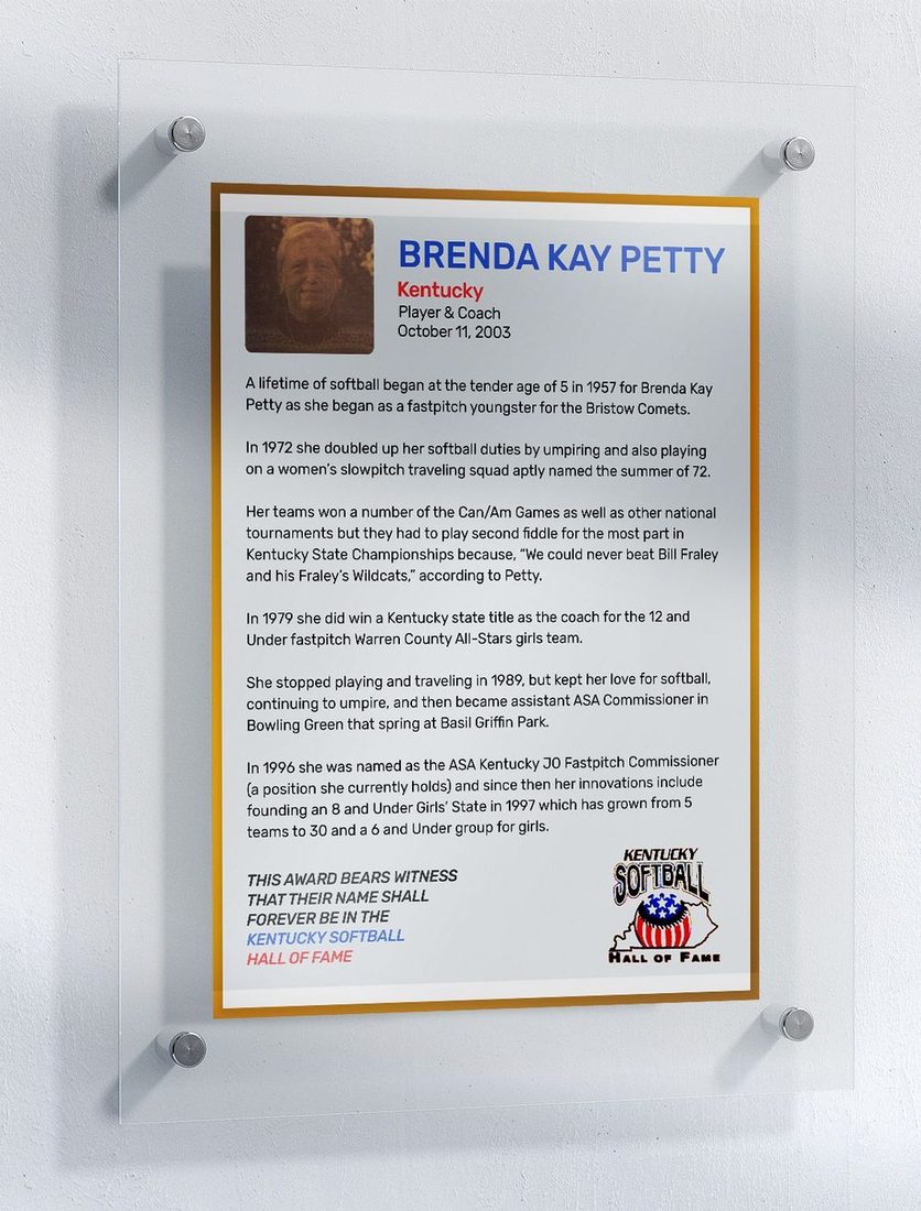 Petty, Brenda Kay, Kentucky Softball Hall of Fame inductee