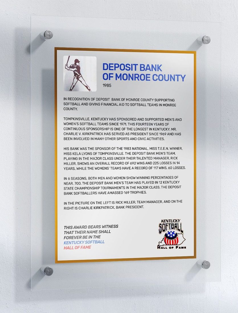 Deposit Bank of Monroe County, Kentucky Softball Hall of Fame inductee