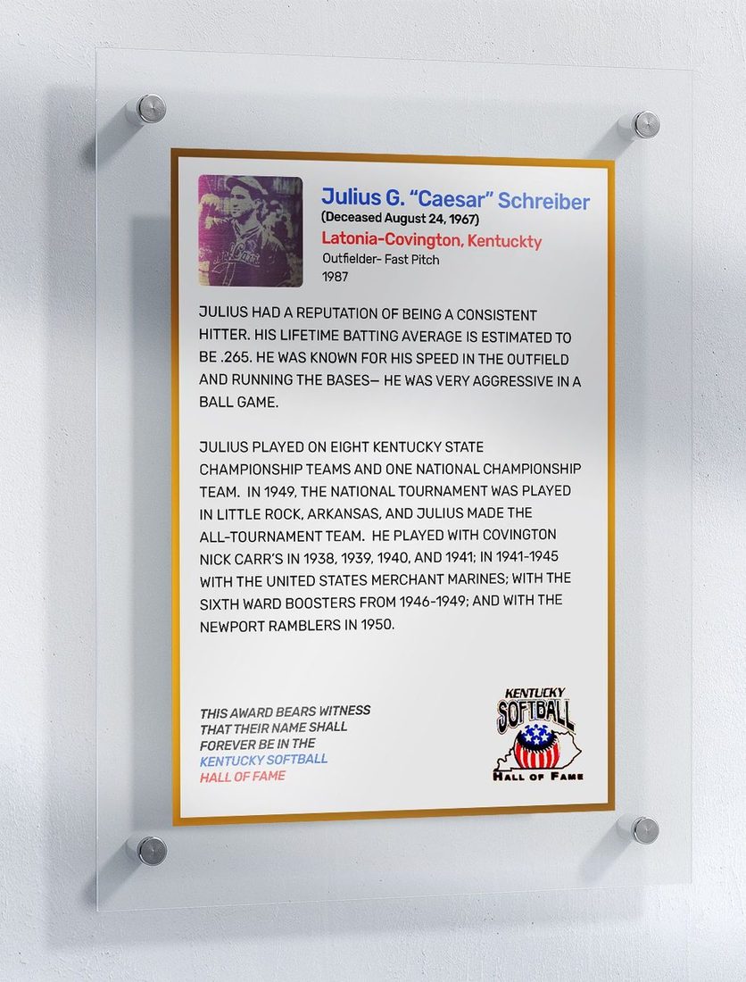 Schreiber, Julius G. "Caesar", Kentucky Softball Hall of Fame inductee