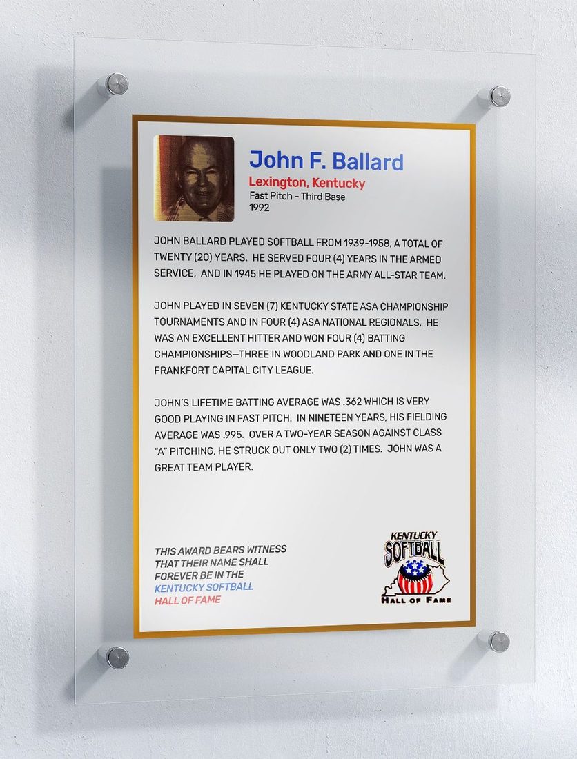 Ballard, John F., Kentucky Softball Hall of Fame