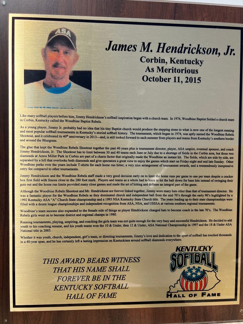 Hendrickson, Jr., James (Jimmy) M., Kentucky Softball Hall of Fame inductee