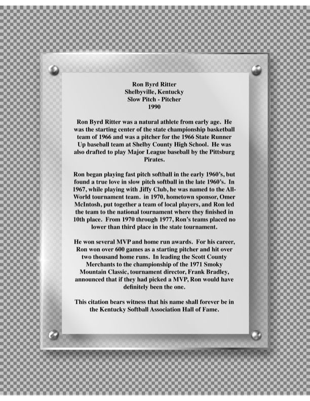 Ritter, Ron "Byrd", Kentucky Softball Hall of Fame
