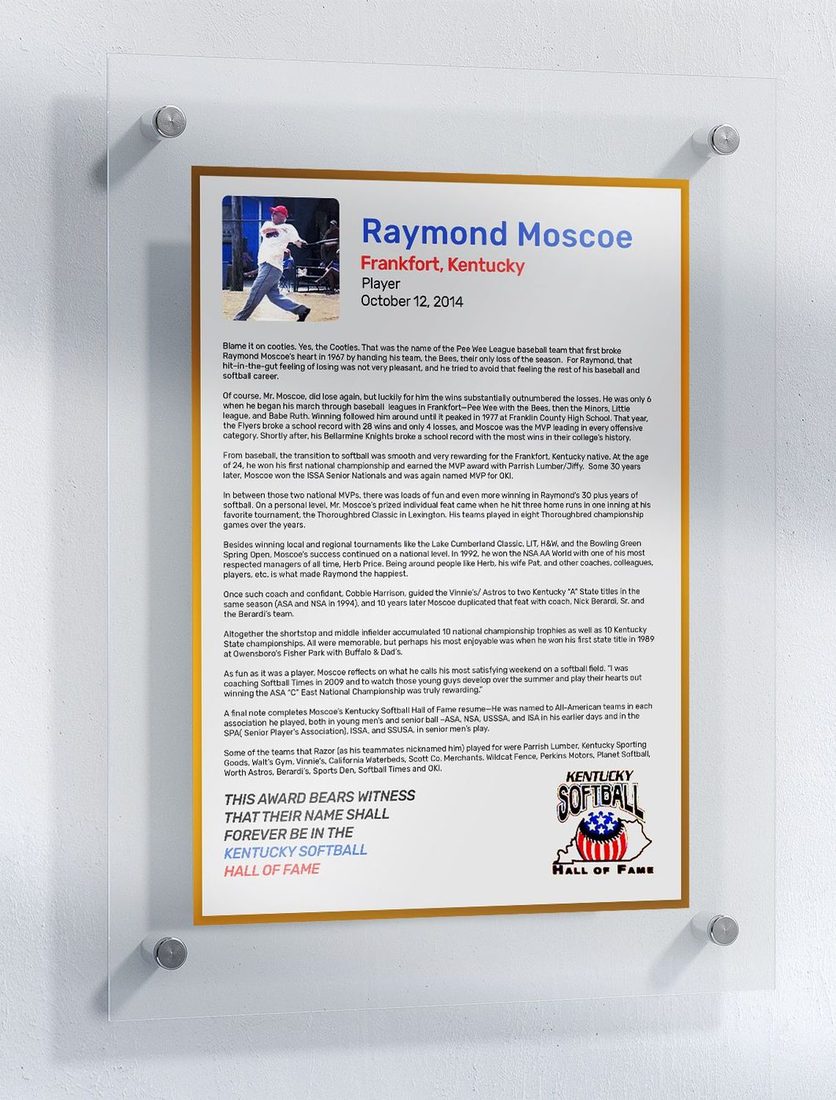 Moscoe, Raymond, Kentucky Softball Hall of Fame