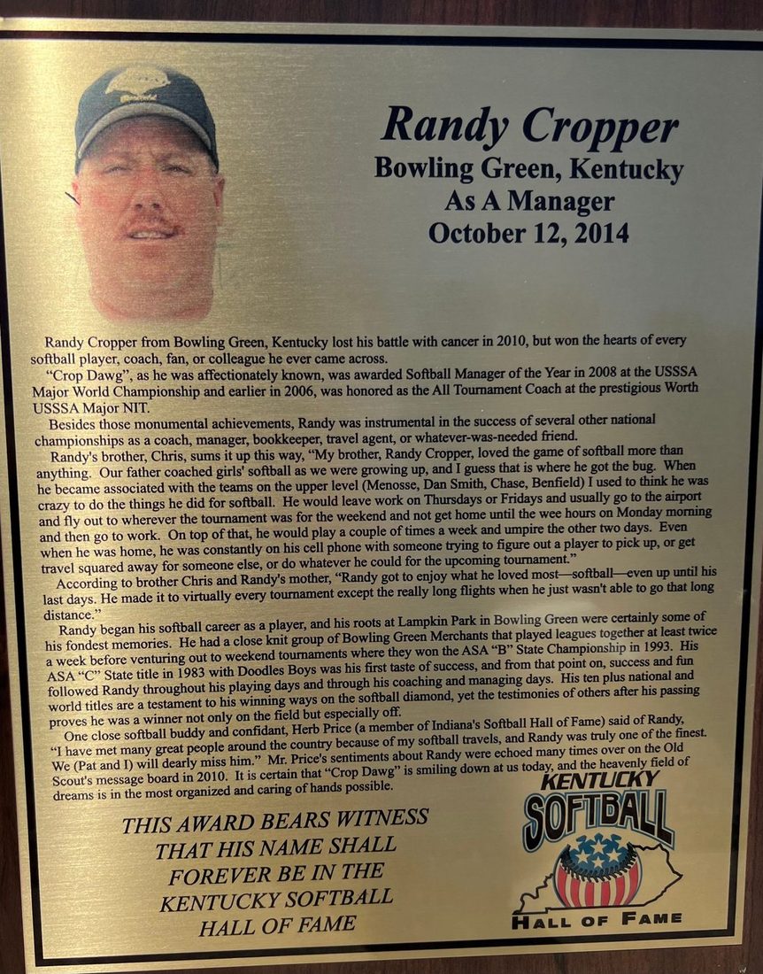 Cropper, Randy, Kentucky Softball Hall of Fame