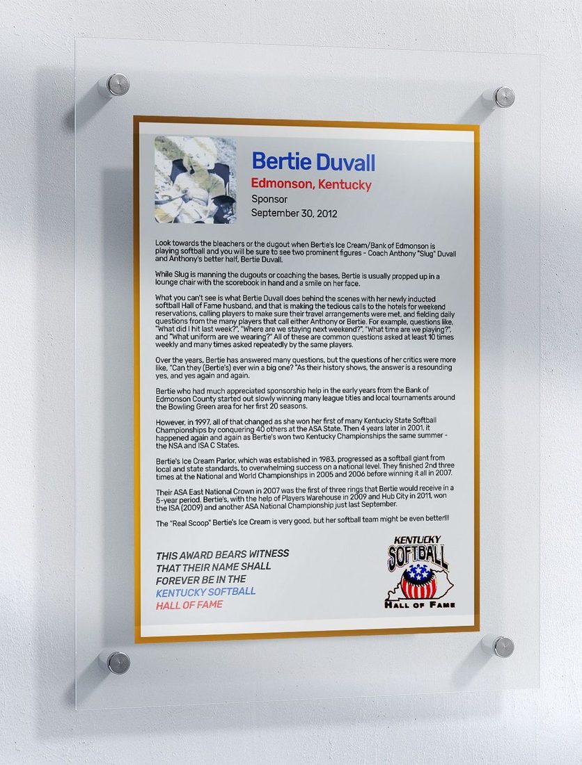 Duvall, Bertie, Kentucky Softball Hall of Fame inductee