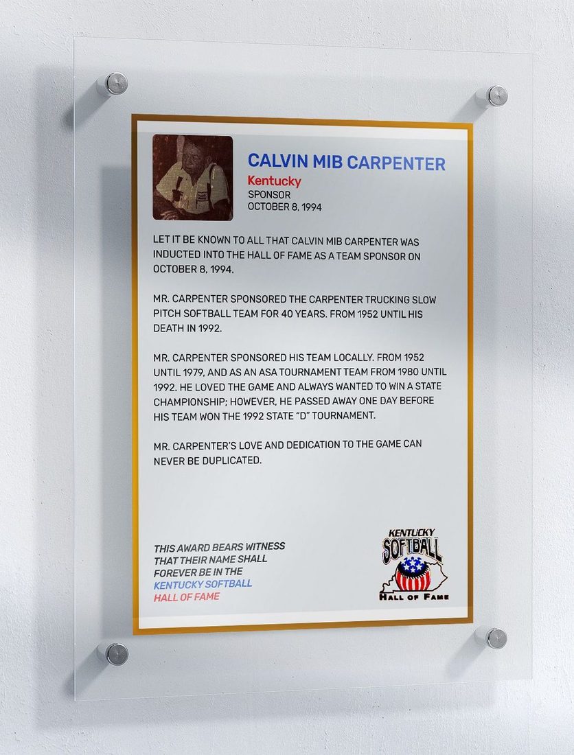 Carpenter, Calvin Mib, Kentucky Softball Hall of Fame inductee