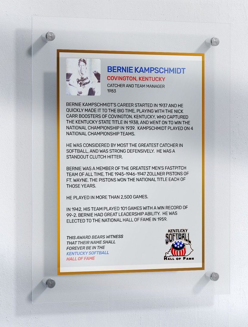 Kampschmidt, Bernie, Kentucky Softball Hall of Fame inductee