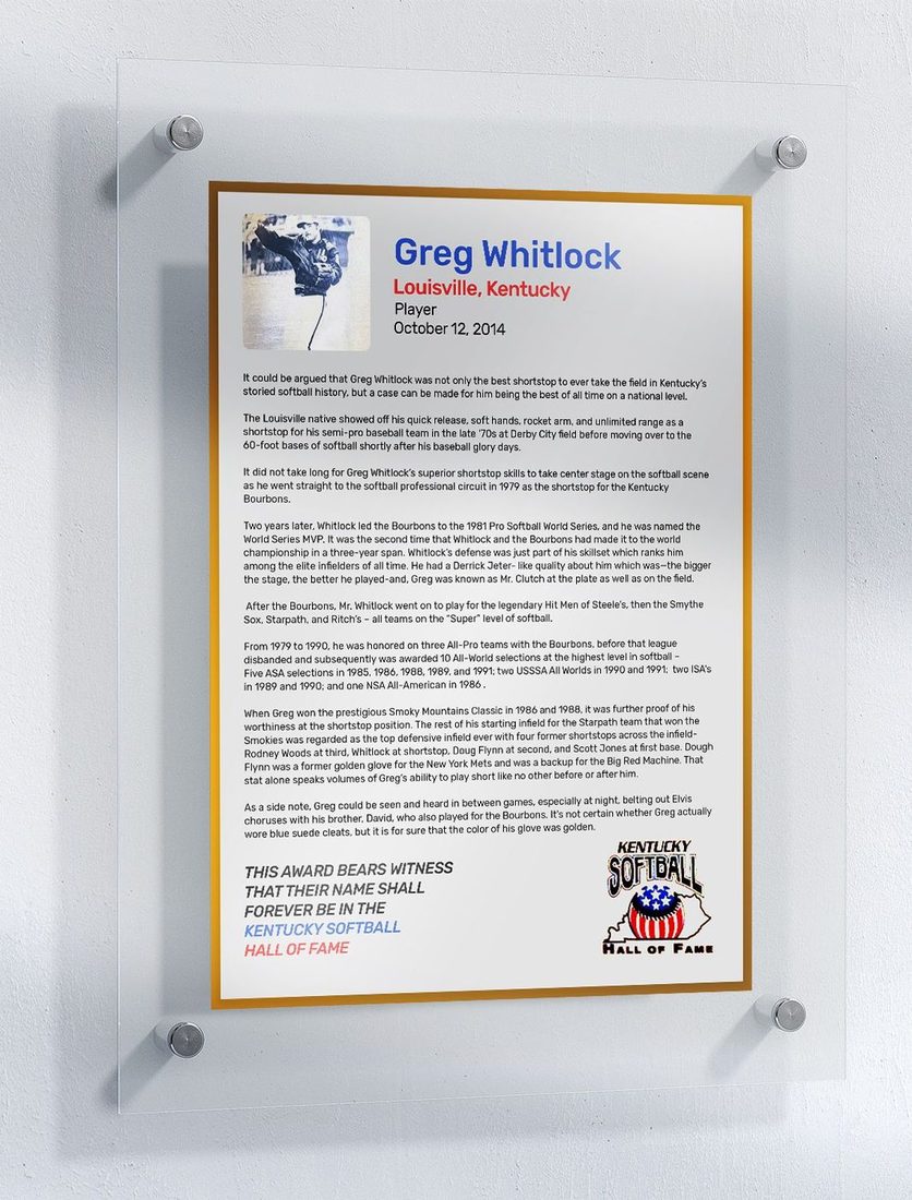 Whitlock, Greg, Kentucky Softball Hall of Fame