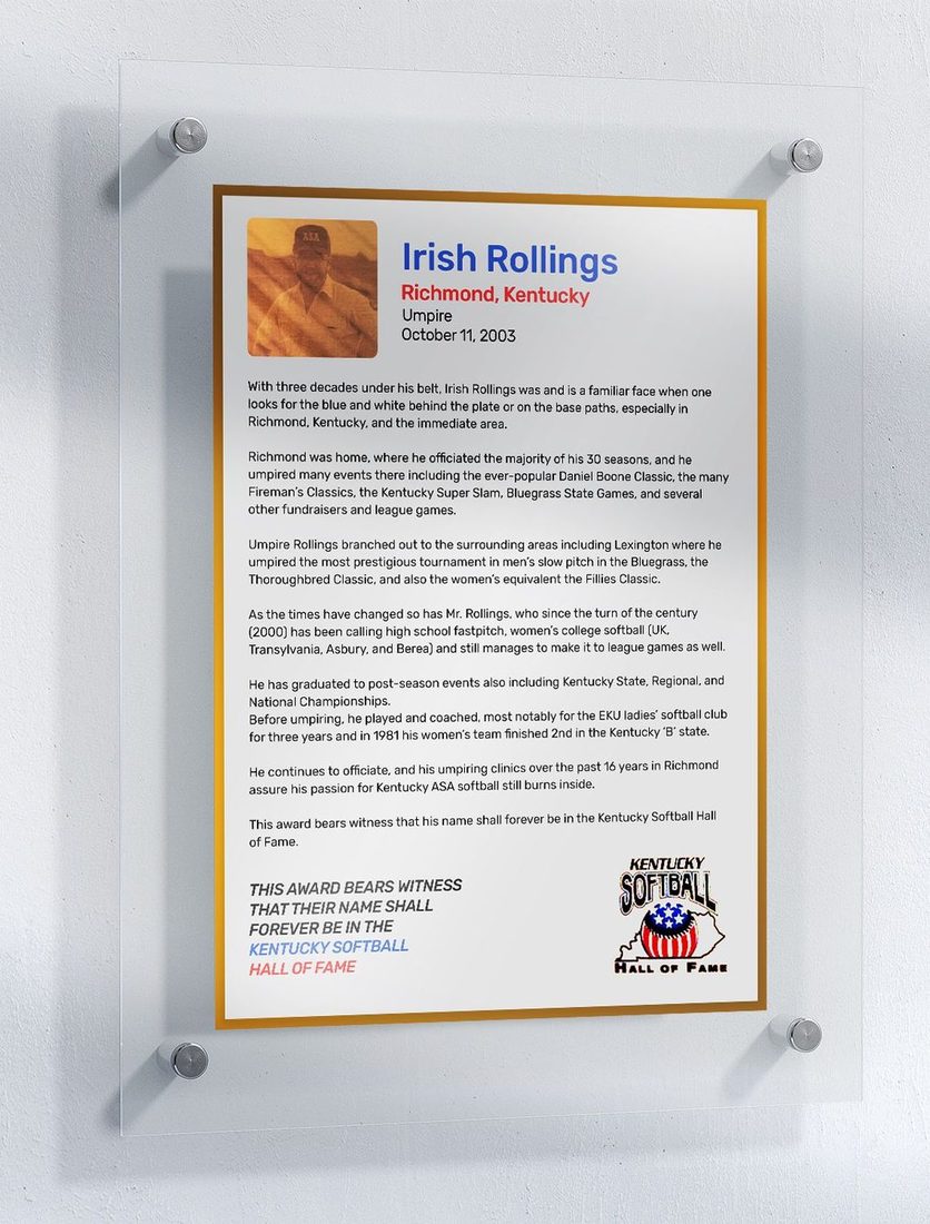 Rollings, Irish, Kentucky Softball Hall of Fame inductee