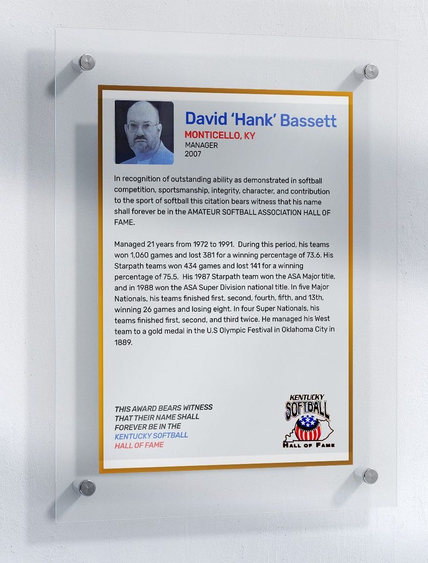 Bassett, David "Hank", Kentucky Softball Hall of Fame inductee