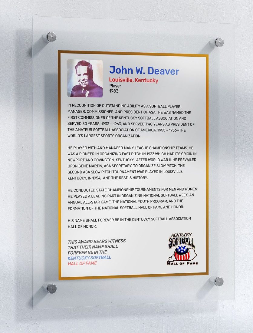 Deaver, John W., Kentucky Softball Hall of Fame