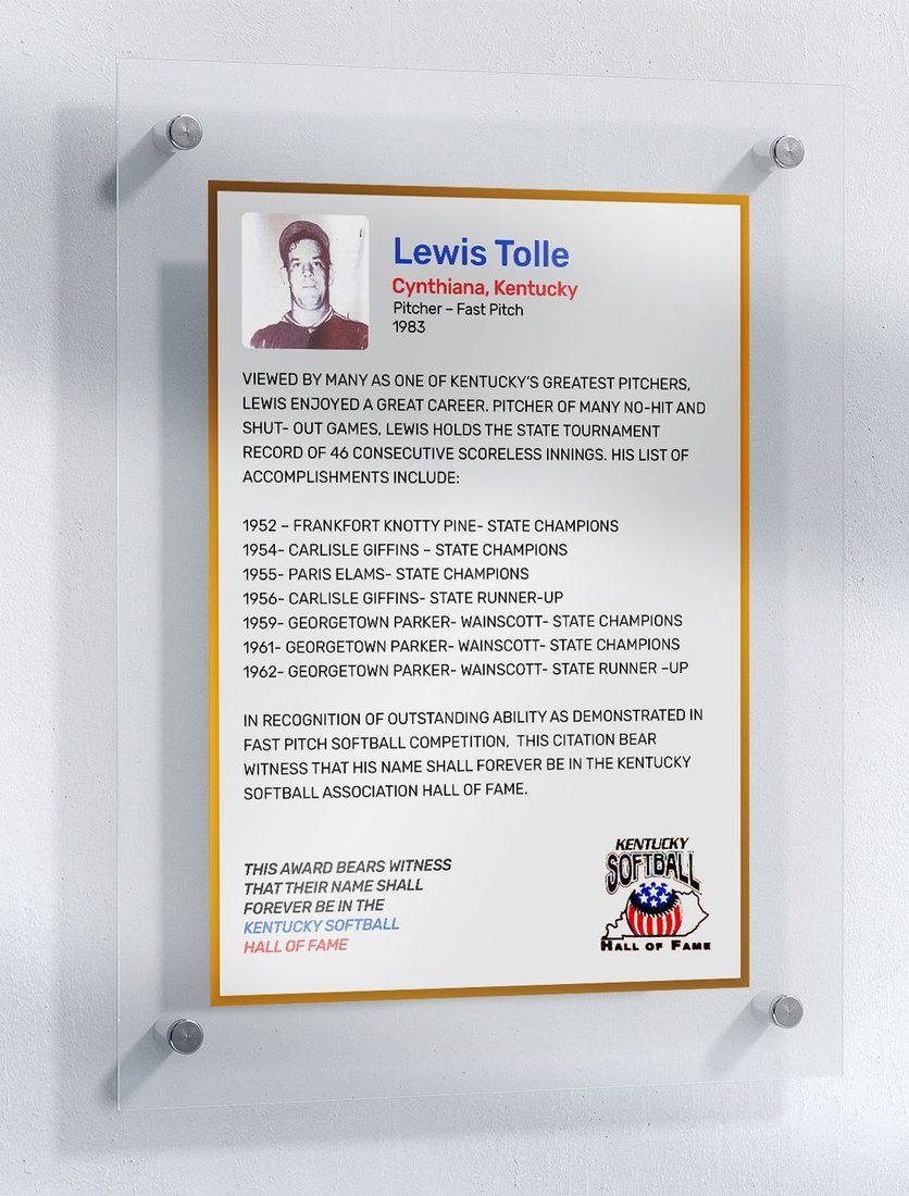 Tolle, Lewis, Kentucky Softball Hall of Fame inductee