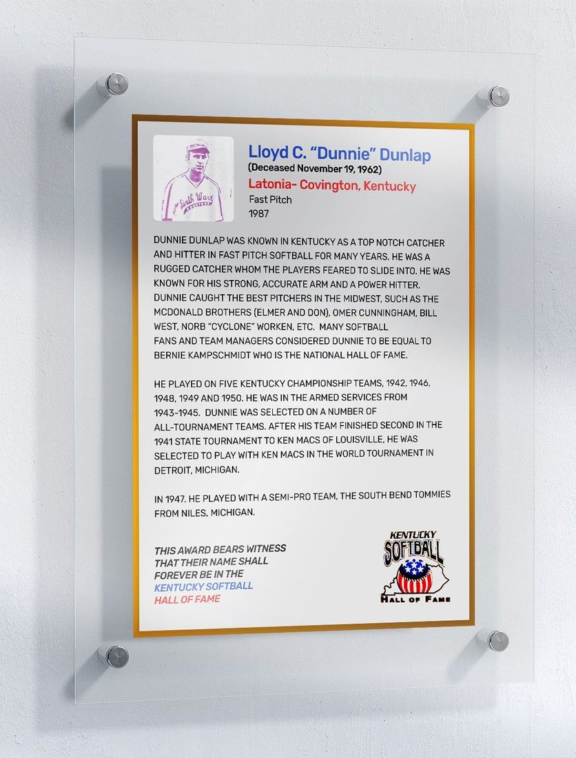Dunlap, Lloyd C. "Dunnie", Kentucky Softball Hall of Fame