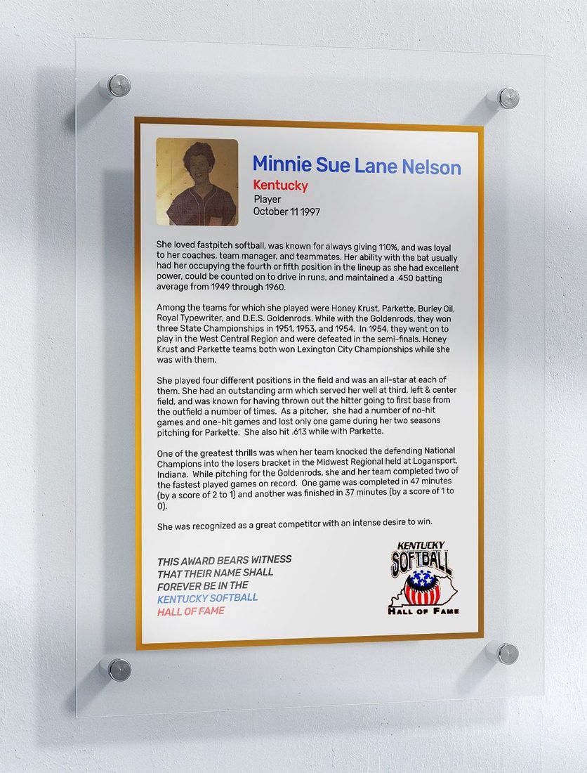 Nelson, Minnie Sue Lane, Kentucky Softball Hall of Fame inductee