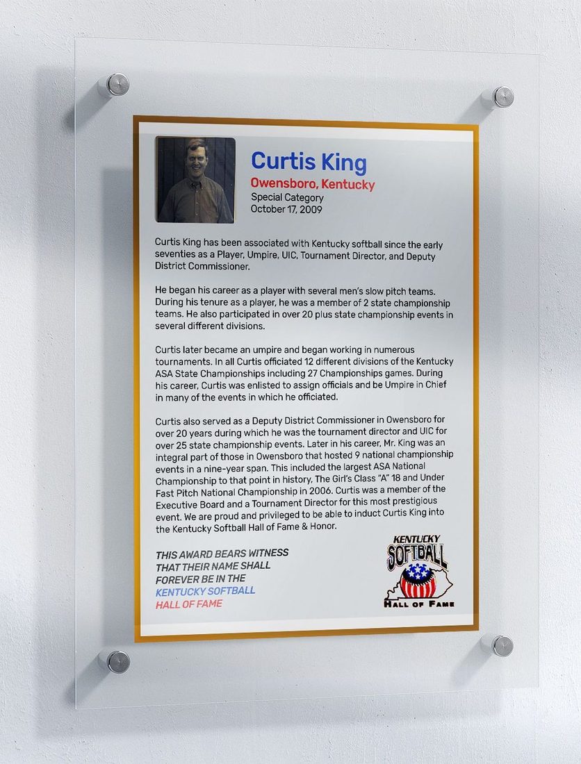 King, Curtis, Kentucky Softball Hall of Fame
