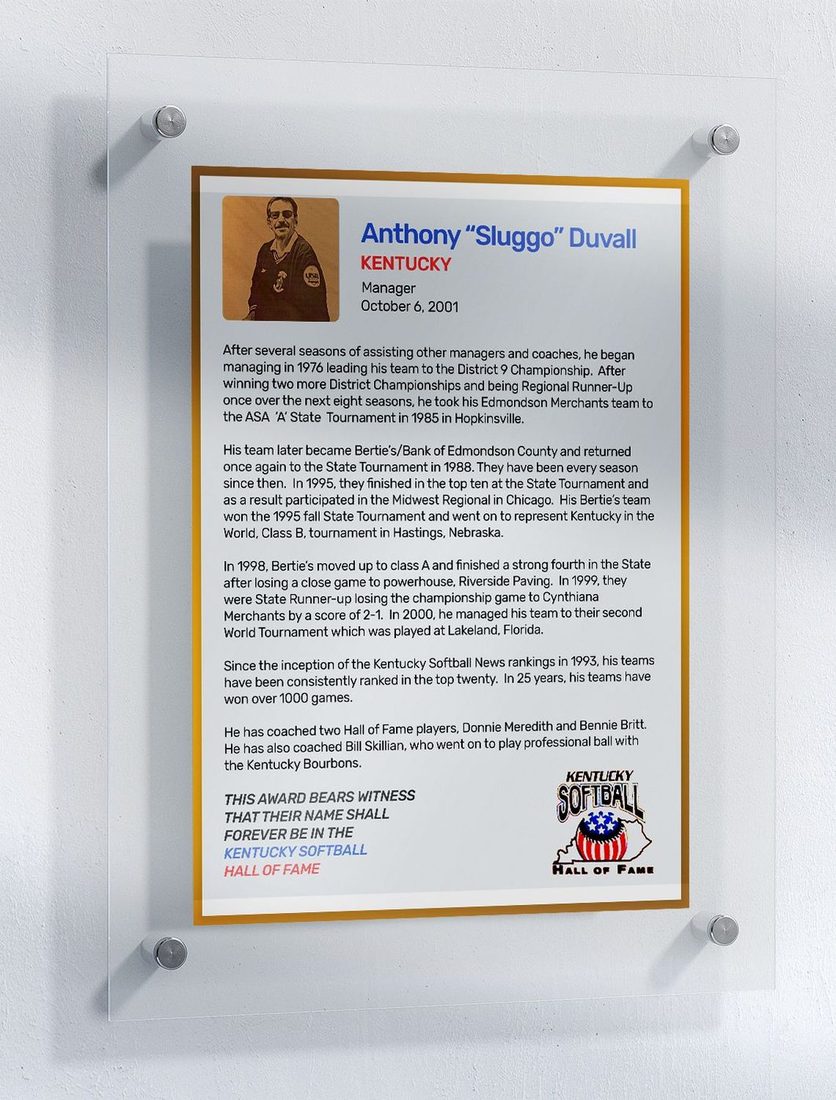Duvall, Anthony "Sluggo", Kentucky Softball Hall of Fame inductee