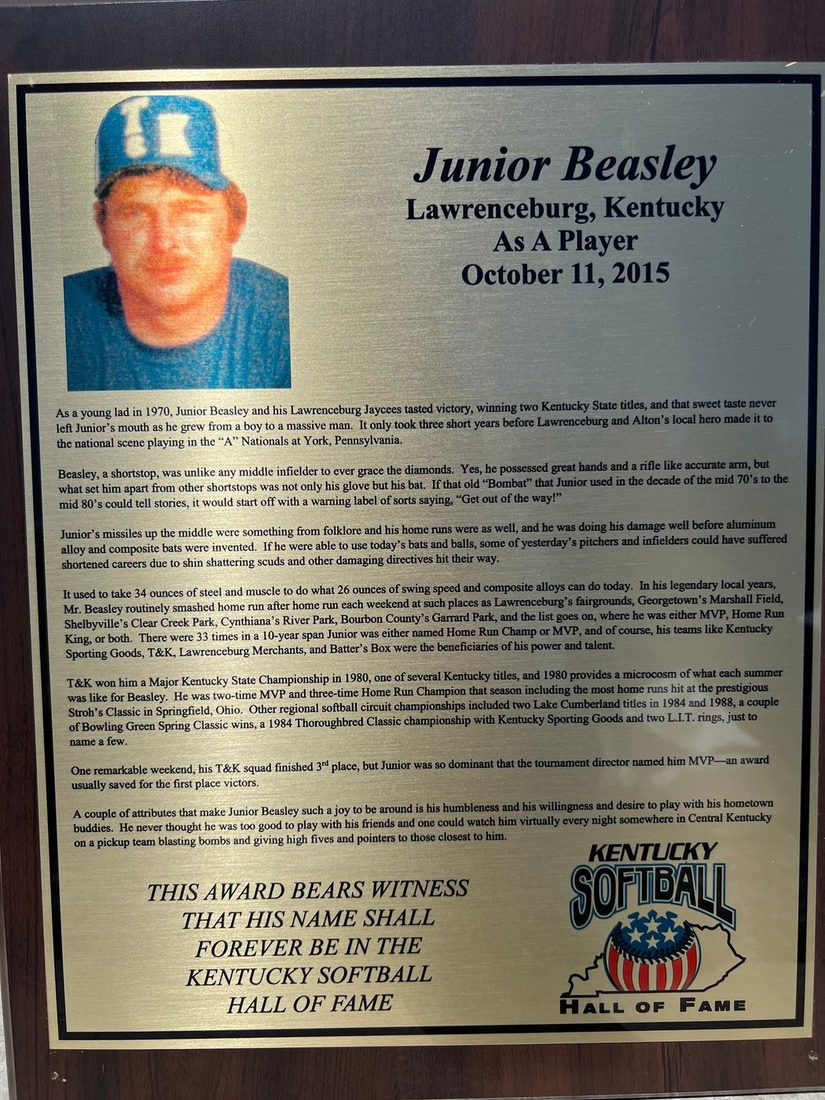 Beasley, Junior, Kentucky Softball Hall of Fame