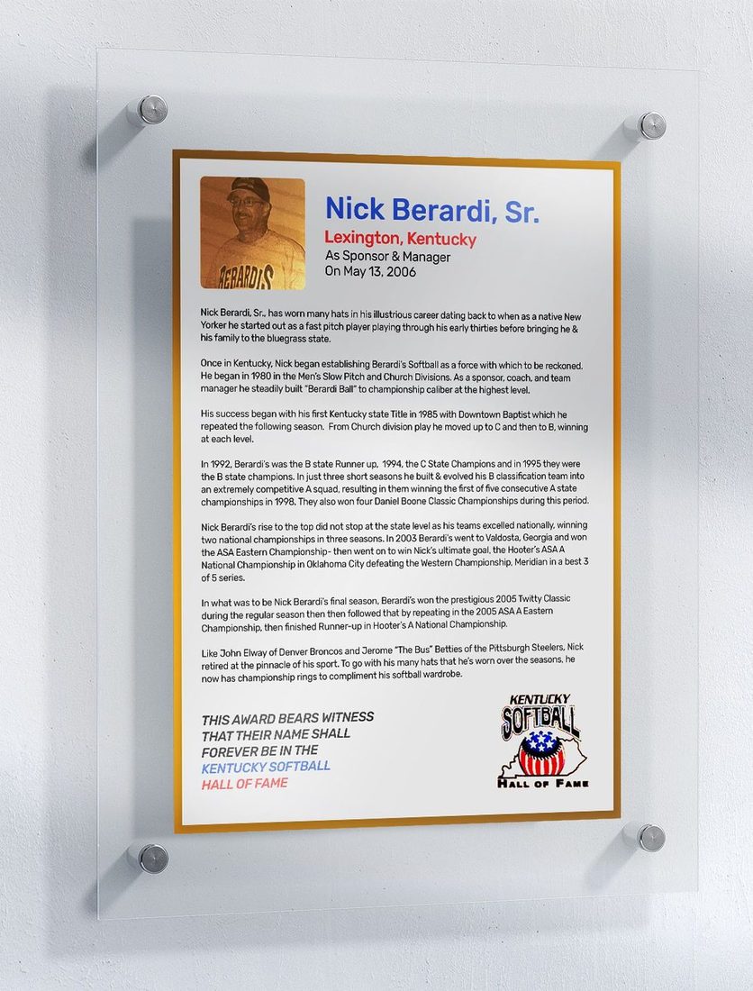 Berardi Sr., Nick, Kentucky Softball Hall of Fame inductee