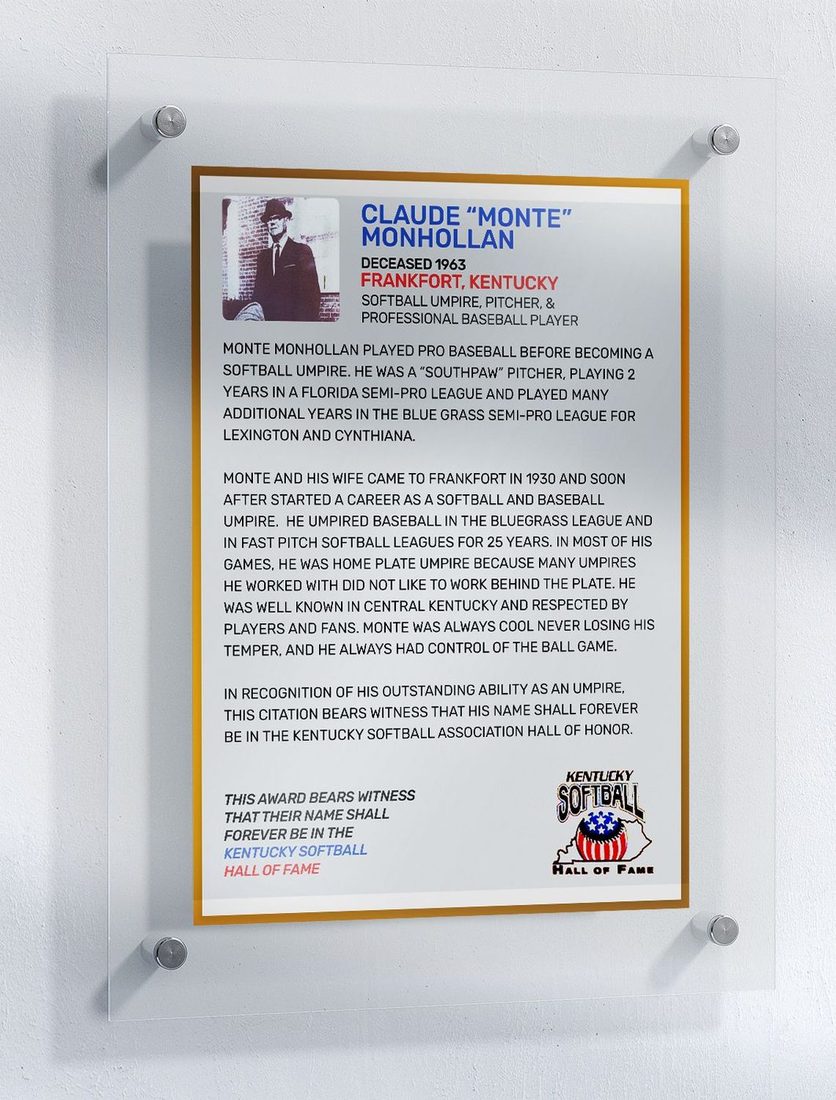 Monhollan, Claude "Monte", Kentucky Softball Hall of Fame inductee
